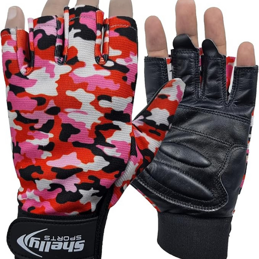 Wheelchair Pink Gloves Real Leather Palm Mobility Padded Cycling Gloves Breathable, Fingerless with Anti-Slip Grip Lightweight Bike Gloves