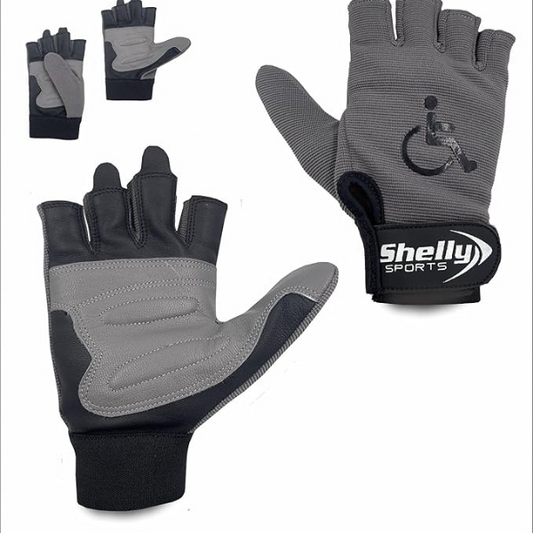 Wheelchair Gray Gloves Real Leather Palm Mobility Padded Cycling Gloves Breathable, Fingerless with Anti-Slip Grip Lightweight Bike Gloves