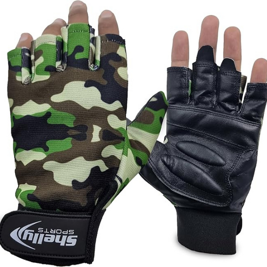 Wheelchair Green Gloves Real Leather Palm Mobility Padded Cycling Gloves Breathable, Fingerless with Anti-Slip Grip Lightweight Bike Gloves