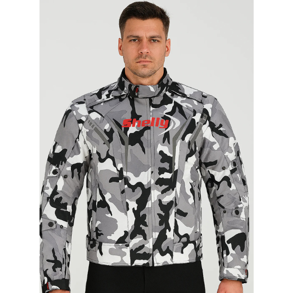 Premium Motorcycle Camo Gray Jacket Men for Adventure/Touring with Cordura Textile