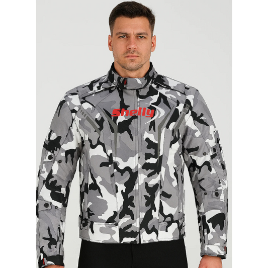 Premium Motorcycle Camo Gray Jacket Men for Adventure/Touring with Cordura Textile