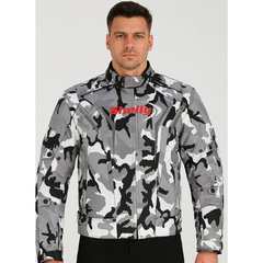 Premium Motorcycle Camo Gray Jacket Men for Adventure/Touring with Cordura Textile