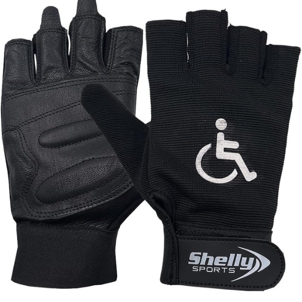 Wheelchair Black Gloves Real Leather Palm Mobility Padded Cycling Gloves Breathable, Fingerless with Anti-Slip Grip Lightweight Bike Gloves
