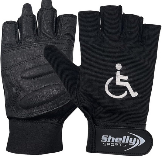 Wheelchair Black Gloves Real Leather Palm Mobility Padded Cycling Gloves Breathable, Fingerless with Anti-Slip Grip Lightweight Bike Gloves
