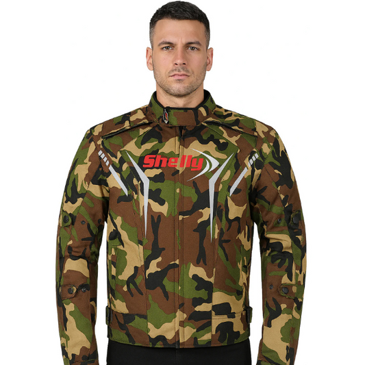 Premium Motorcycle Camo Green Jacket Men for Adventure/Touring with Cordura Textile